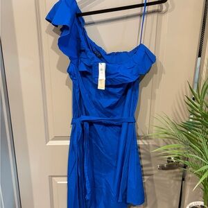 NWT Banana Republic Large Petite One-Shoulder Royal Blue Ruffle Dress
